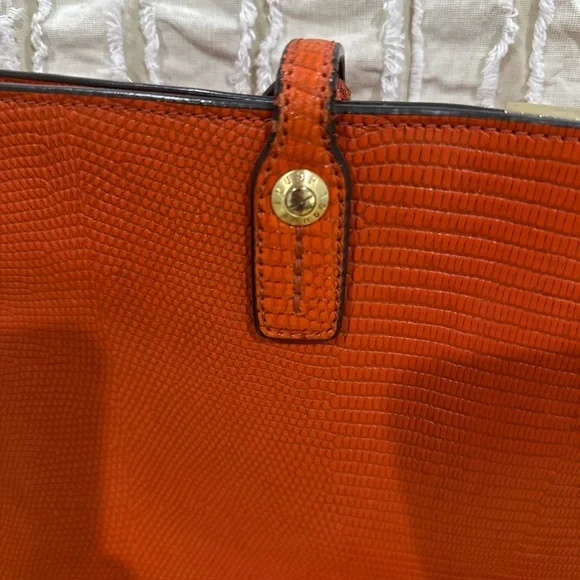 HENRI BENDEL Orange Lizard Embossed Leather East/West Shoulder Tote - Picture 5 of 7